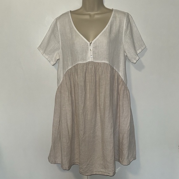 Cynthia Rowley 100% Linen Babydoll Mini Dress w Pockets Women’s Medium M - Picture 1 of 6